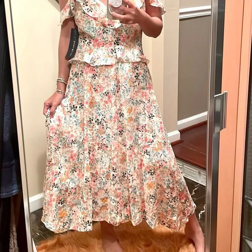 RACHEL Rachel Roy Floral Ruffled Maxi Sun Dress NWT Eggshell Combo